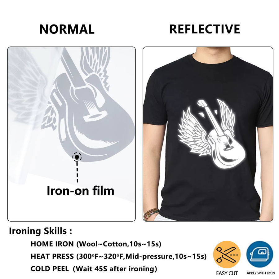 Reflektierendes HTV-Vinyl von guangyintong in Schwarz für T-Shirts, Wärmeübertragungsvinyl zum Aufbügeln für alle Schneidemaschinen, Breite: 30,48 cm - Bild 2