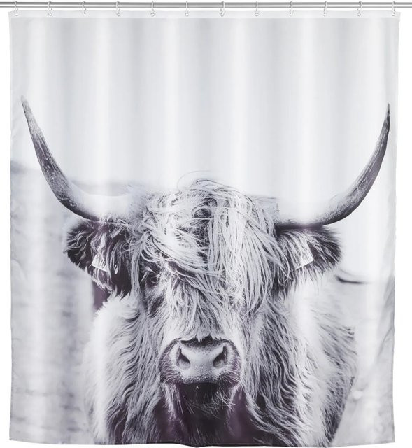 Wenko Duschvorhang Yak mit Rinder-Motiv in Weiß/Schwarz aus Polyester, Breite: 180 cm, Höhe: 200 cm - Bild 1