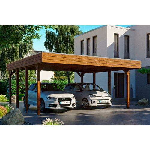 Skanholz Doppelcarport Friesland aus Holz in Nussbaum Braun B/T: 557 x 555 cm, Höhe: 254 cm - Bild 5