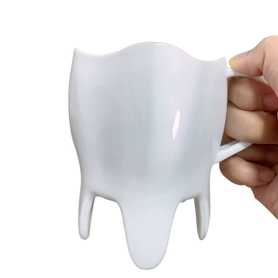 YOUYA DENTAL Zahnformierter Kunststoffbecher mit Griff in Weiß für Zahnmedizinische Kliniken und als kreatives Geschenk - Bild 2