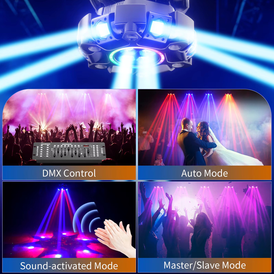 Somspot 150W 6-Arm LED Moving Head Light RGBW Matrix Beam Projection Laser Strobe Effekt, Schwarz, Professionelle DMX512 Bühneneffektbeleuchtung - Bild 4