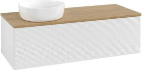 V&B Waschtischunterschrank Antao mit Frontstruktur in Eiche Honig und Weiß Lack, B/T/H: 120 x 50 x 50 cm - Bild 1