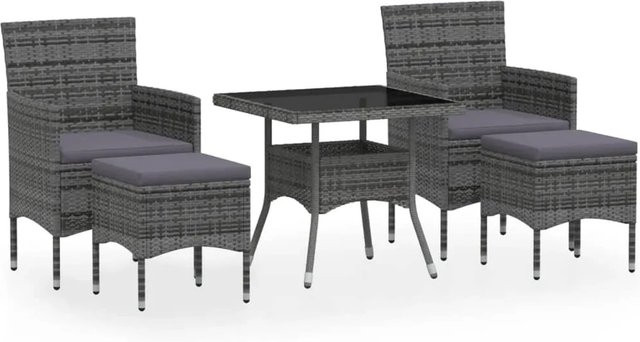 vidaXL 5-tlg Garten-Essgruppe aus Poly Rattan und Hartglas in Grau - Bild 1