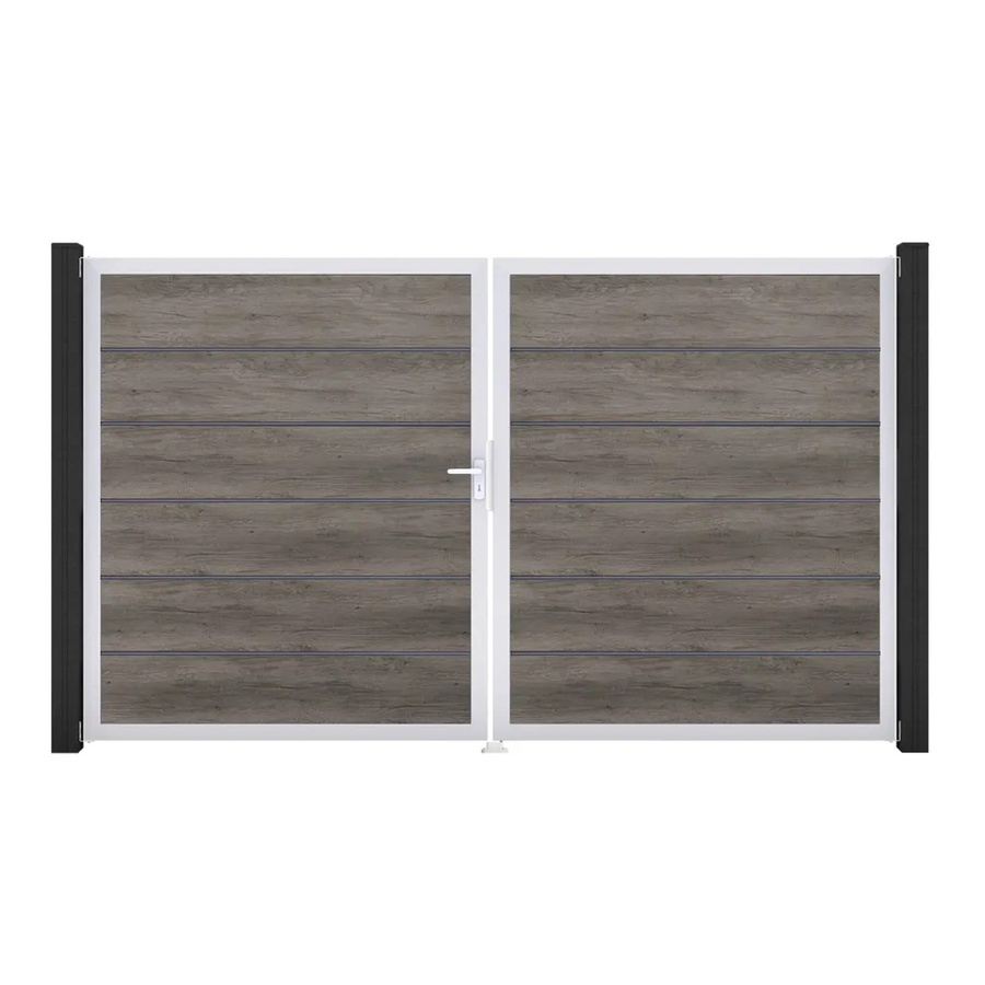 GroJa Doppel-Tor Basicline Premium Monument Oak EV1, 2-flügelig, Sichtschutz, Farbe Braun, B: 306 cm x H: 180 cm, DIN Links - Bild 2
