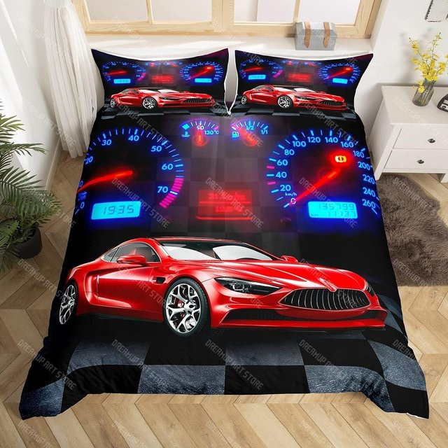 Binchi Fitness Bettwäscheset Sportwagen für Jungen und Teenager, rotes Rennwagen Bettbezug mit Kissenbezug aus Mikrofaser, B/H: 140 x 200 cm - Bild 1