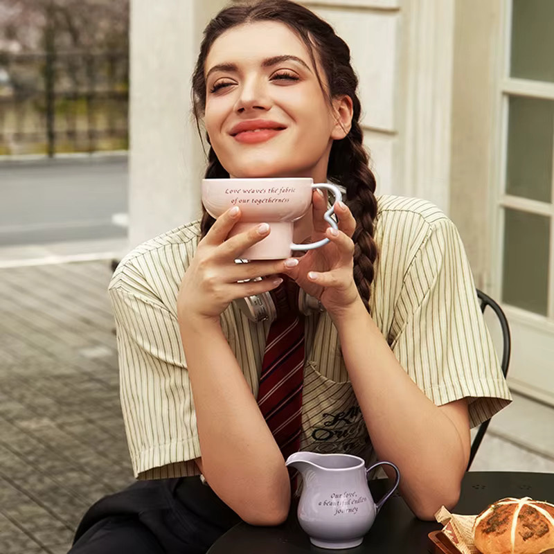 SOLECASA Kaffeetassen-Set aus Keramik mit Deckel in Rosa, verschiedene Fassungsvermögen von 220 ml bis 450 ml - Bild 2