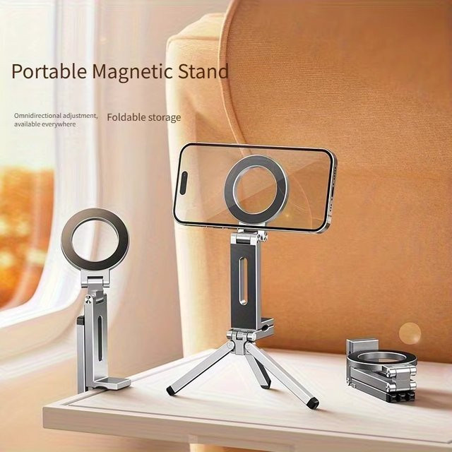 Magnetischer faltbarer Telefonstativhalter 360 Grad drehbar in Grau für iPhone und Samsung, tragbarer Handy-Ständer für Videoaufnahmen und Reisen - Bild 1