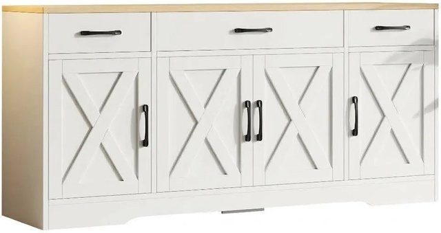 Merax Sideboard Multifunktionsschrank in Weiß mit Holzoptik, B/T/H: 160 x 37 x 75 cm - Bild 1