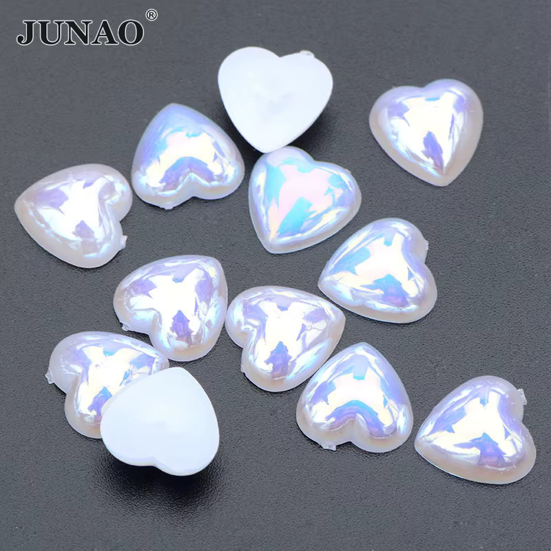JUNAO AB-Herzperlen in Weiß, 100 Stück, 12 mm flache Halbperlen aus Kunststoff für dein DIY-Handwerk und Hochzeiten - Bild 2