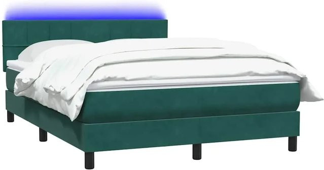 vidaXL Boxspringbett mit Matratze in Dunkelgrün aus Samt mit LED-Unterbettbeleuchtung und USB-Anschluss, B/T/H: 160 x 220 x 100 cm - Bild 1