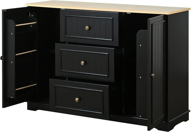okwish Sideboard mit Schubladen und Türen in Schwarz, modern für Esszimmer, Wohnzimmer oder Küche, B/T/H: 126 x 40 x 86 cm - Bild 1