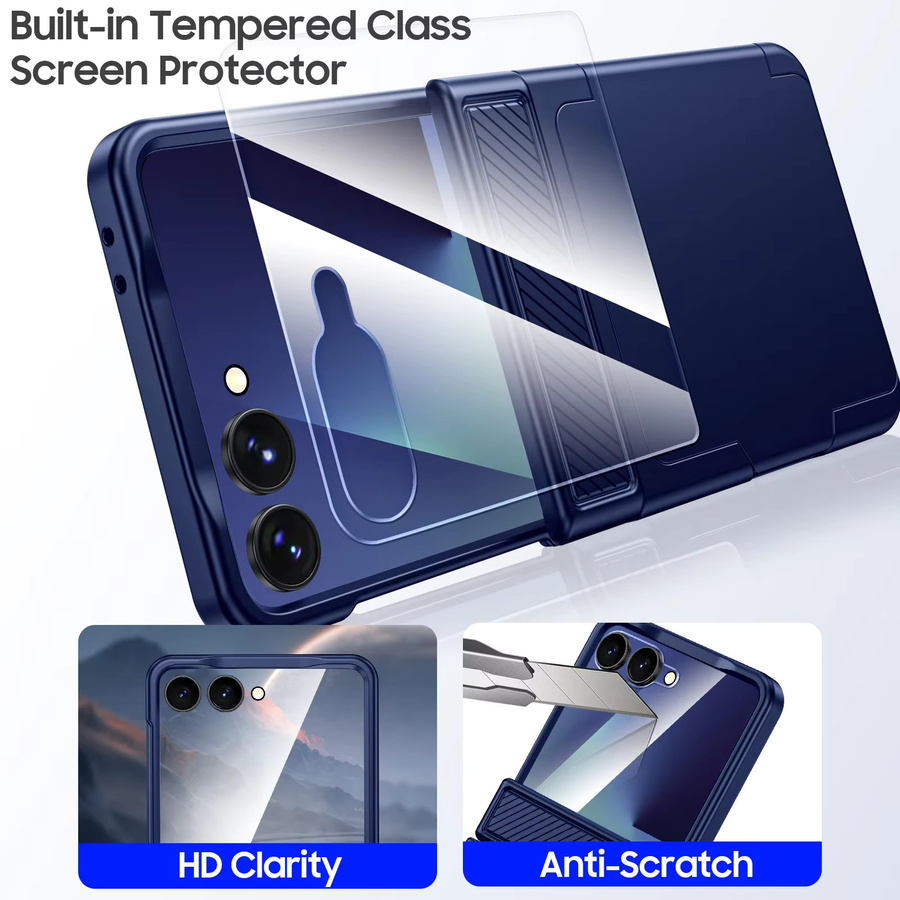 BANGZAO Handyhülle für Galaxy Z Flip 7 mit Kartenhalter, RFID-Schutz und HD-Schutz, Blau - Bild 4