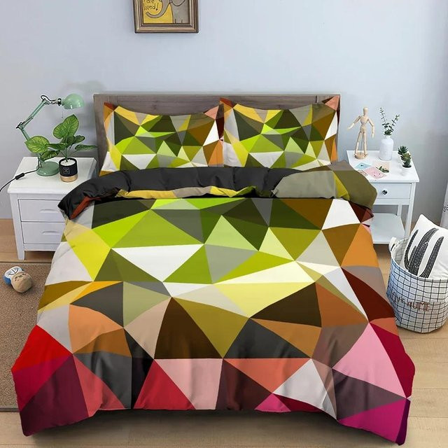 Buntes Geometrie Bettwäsche-Set mit 3D-Druck von Binchi Outdoor Product, mehrfarbig, bestehend aus Bettbezug und Kissenbezügen aus Mikrofaser, Breite: 70 cm, Länge: 133 cm - Bild 1