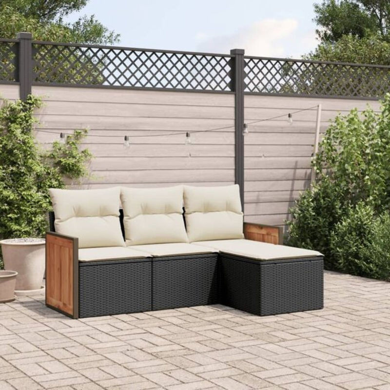 4-tlg. Garten-Sofagarnitur aus Poly-Rattan mit Kissen in Schwarz und Beige von vidaxl - Bild 1