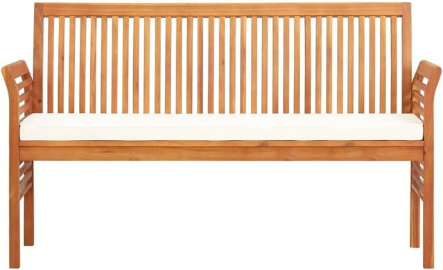 vidaXL 3-Sitzer Gartenbank aus Akazienmassivholz mit Kissen in Braun und Beige, B/T/H: 150 x 60 x 90 cm - Bild 1