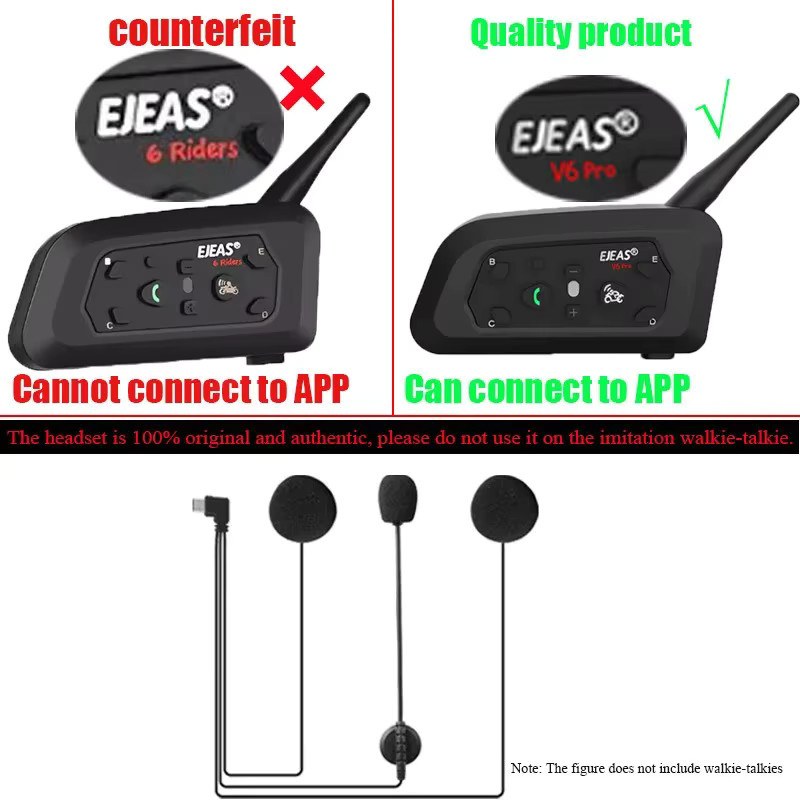 EJEAS V6 Pro Bluetooth Motorrad Helm Kopfhörer mit USB-C Mikrofon und Lautsprecher in Schwarz für Vnetphone V6 Intercom - Bild 2