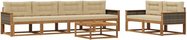 vidaXL Outdoor-Sofagarnitur aus Akazienholz mit Kissen in Natur und Beige - Bild 1