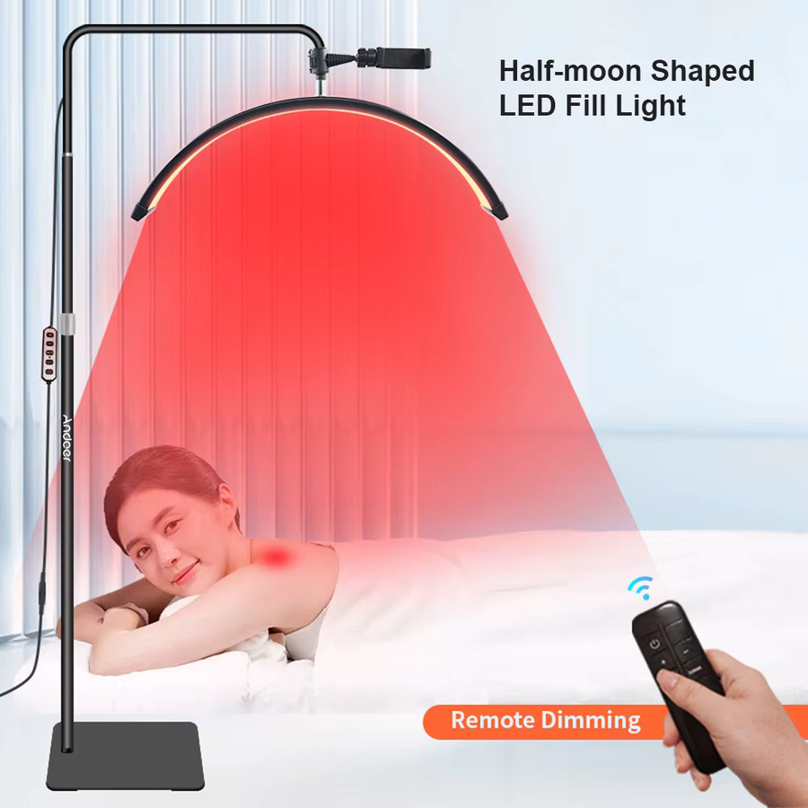 Andoer HD-M6XR Boden-LED-Halbmond-Videoleuchte, 36 W dimmbar, 5600 K weißes und rotes Licht, Höhe: 186 cm - Bild 2