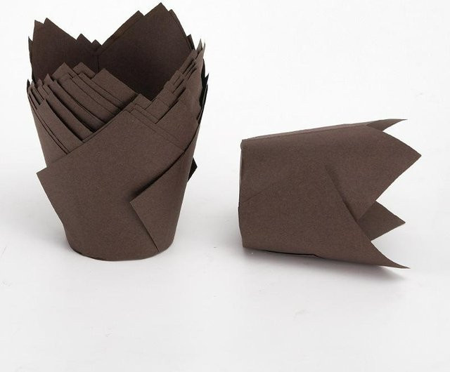 50 Stück tulpenförmige Cupcake-Förmchen aus Papier in Braun von SZwatch, fettabweisende Backförmchen für Muffins - Bild 1