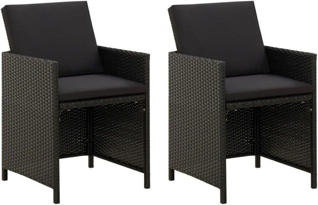 Furnicato Gartenstühle 2er Set aus Poly Rattan mit Kissen in Schwarz, B/T/H: 52 x 60 x 85 cm - Bild 1