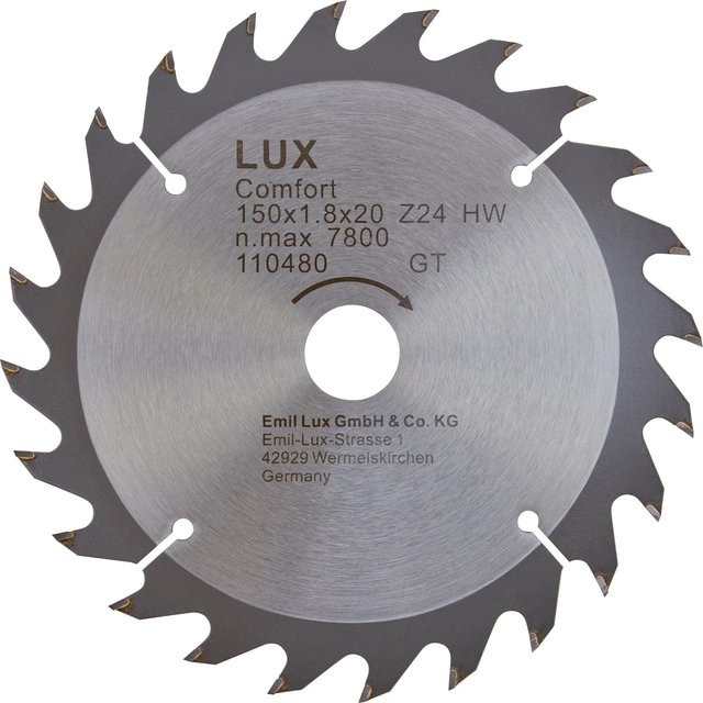 LUX-TOOLS HM-Kreissägeblatt für Holz, 24 Zähne, Durchmesser: 150 mm, Bohrung: 20 mm, Farbe: Silber - Bild 1
