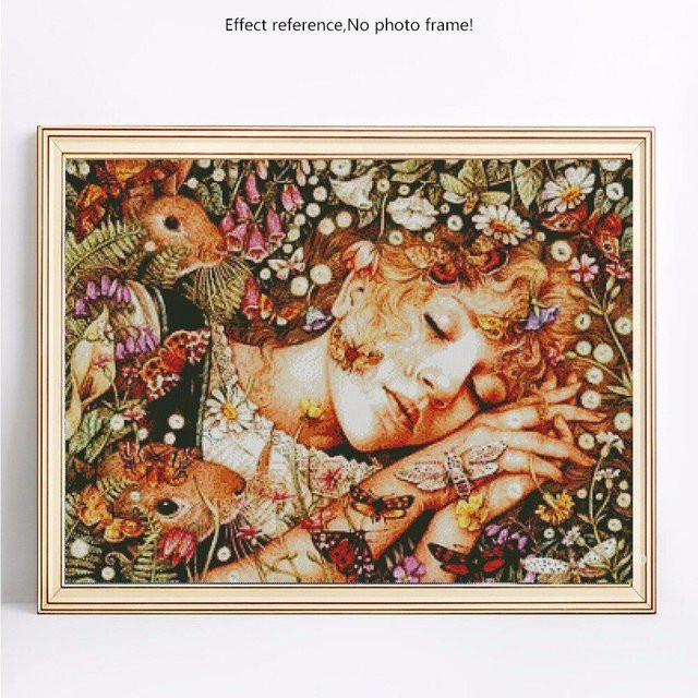 FIYO Diamant-Gemälde Mädchen-Portrait als Mosaik-Hobby-Set mit runden Steinen, Beige/Multicolor, B x H: 20 x 30 cm - Bild 1