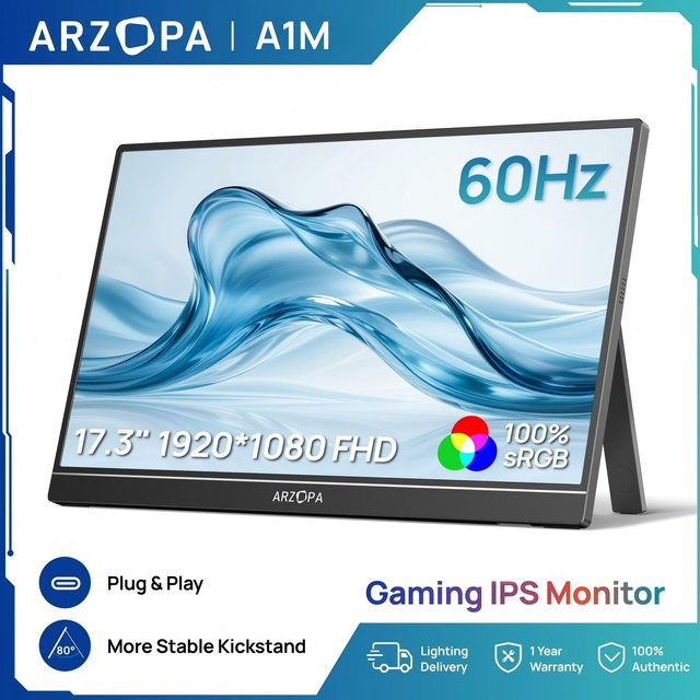 ARZOPA Tragbarer Monitor A1M, 17,3 Zoll Full HD IPS-Bildschirm, Schwarz, mit USB-C und Mini-HDMI für Laptop, Mac, PC, Xbox und Switch - Bild 1