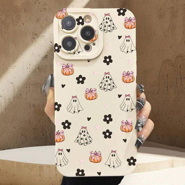 Handyhülle mit Halloween Geisterblumen Design für Apple iPhone 17 16 Pro Max 15 14 13 12 11 XS X XR 7 8 Plus SE2 in Multicolour - Bild 1