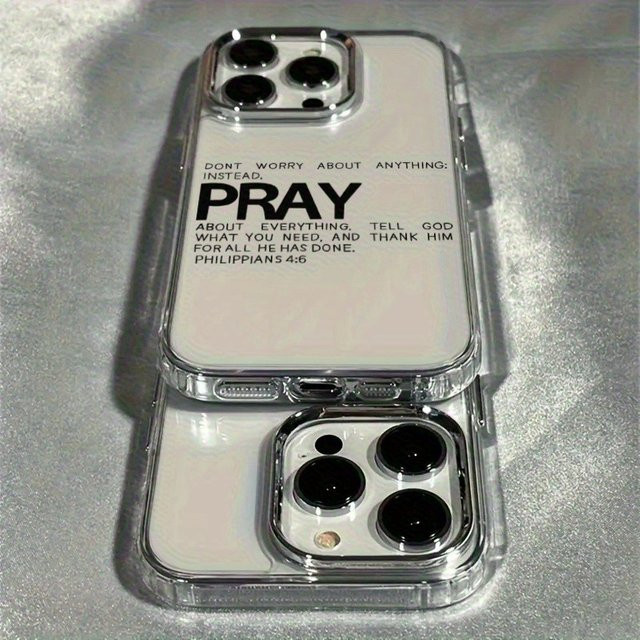 Transparente iPhone Handyhülle mit Buchstaben-Pray Design für Apple iPhone 17 16 Pro Max 15 14 Plus 13 12 11, stoßdämpfend und rutschfest - Bild 1