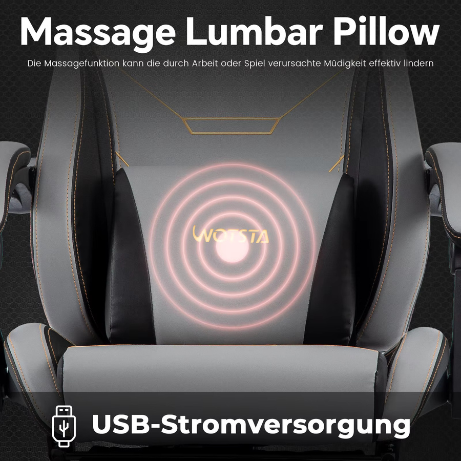 SUKIDA Ergonomischer Gaming-Stuhl in Schwarz mit Kopfstütze und Lendenwirbelstütze, drehbarer Bürostuhl aus Kunstleder mit Armlehnen - Bild 3