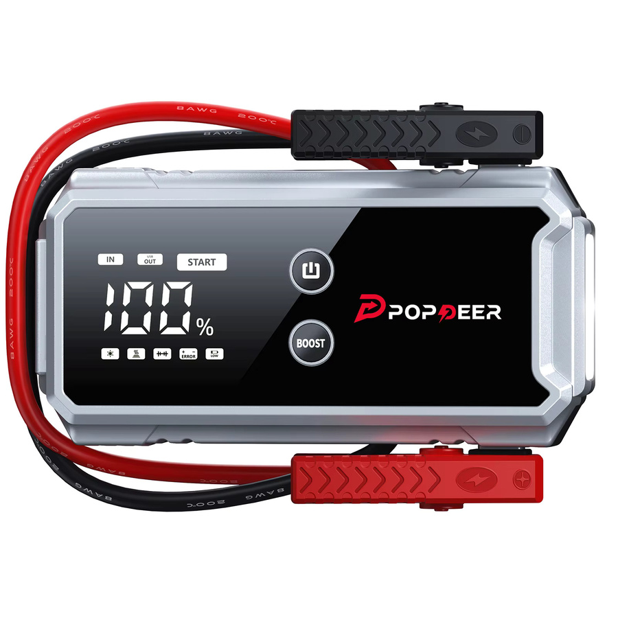 POPDEER PD-ONE 4000A All-in-One Starthilfegerät in Schwarz mit Smart-Klemmen, Powerbank, LCD-Display und LED-Taschenlampe, geeignet für bis zu 8L Benzin und 6L Diesel - Bild 8