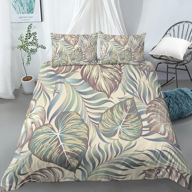 Tagesdecke mit Palmenblättern und Blumendruck in Rosa, Bettbezug aus Polyester mit Reißverschluss, B/T: 135 x 200 cm - Bild 1
