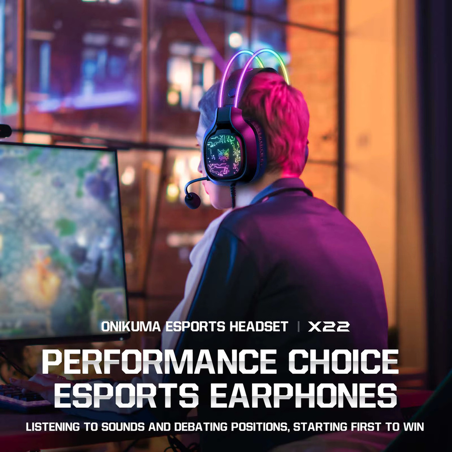 Onikuma X22 Gaming Headset mit RGB-Beleuchtung und flexiblem Mikrofon in Schwarz für Xbox, PS5 und PC - Bild 3