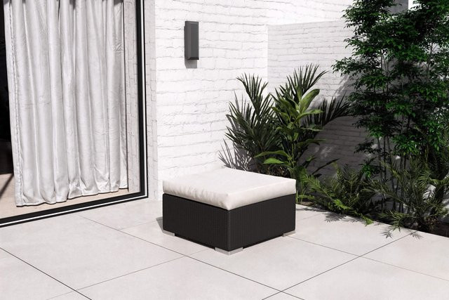 OUTFLEXX Beistelltisch und Hocker aus Polyrattan mit Glasplatte und Polster, Farben: Weiß, Schwarz und Multicolour, B/T/H: 70 x 70 x 30 cm - Bild 1