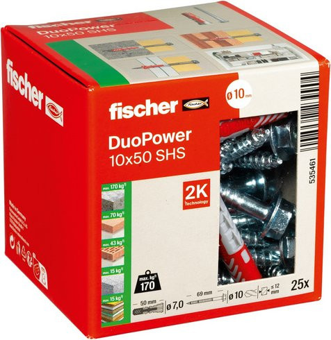 Fischer DuoPower Dübel aus Nylon in Grau und Rot, Durchmesser: 10 mm, Länge: 50 mm - Bild 2