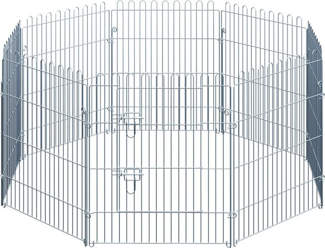 PawHut 8-teiliges Freilaufgehege für Welpen aus Metall in Silber, B: 63 cm, H: 76 cm - Bild 1
