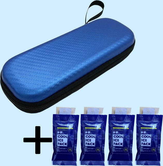 Tragbare Insulin-Kühltasche von coolweyoyo in Blau mit 4 Eisbeuteln, wasserdichte und wärmeisolierte medizinische Kühltasche aus PU für Diabetiker - Bild 1