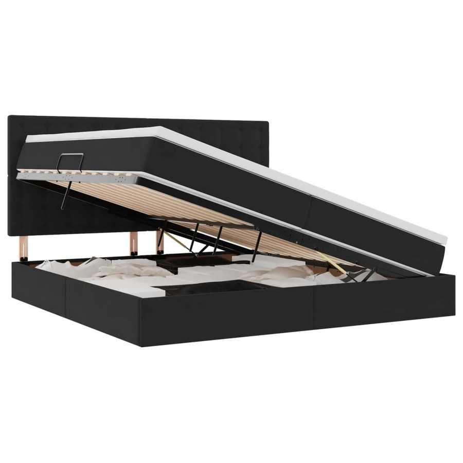 vidaXL Bett mit Stauraum und LED in Schwarz aus Samt mit USB-Ladeport und Lift-up-Funktion B/T/H: 200 x 200 x 280 cm - Bild 2
