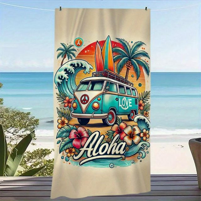 Aloha Surf Bus Mikrofaser-Strandmatte und Badetuch, Multicolor, B: 100 cm, H: 170 cm - Bild 1