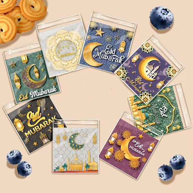 100 Stück Transparente Ramadan Plätzchen Taschen für Süßigkeiten und Backwaren, EID Mubarak Geschenkverpackung für Islamische Partys - Bild 1