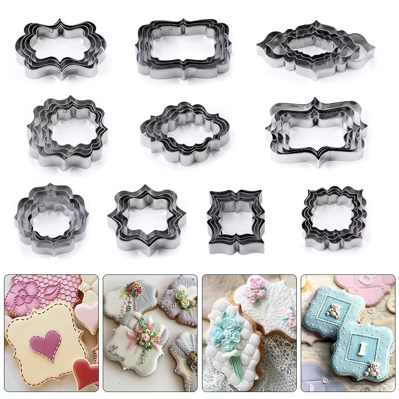 FAIS DU 4er Set Edelstahl Keks Ausstecher und Fondantform in Silber zum Backen und Dekorieren von Gebäck und Hochzeitstorten - Bild 2
