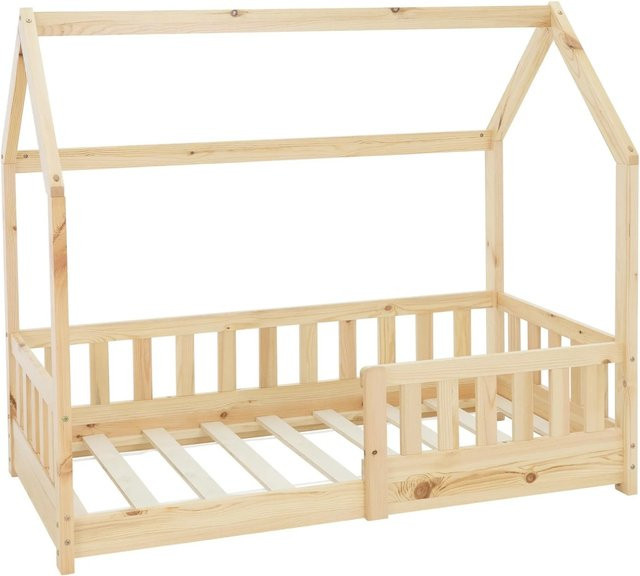 ML-Design Kinderhausbett aus Kiefernholz mit Rausfallschutz und Lattenrost, Farbe: Grau/Braun, B/T/H: 140 x 70 x 127 cm - Bild 2