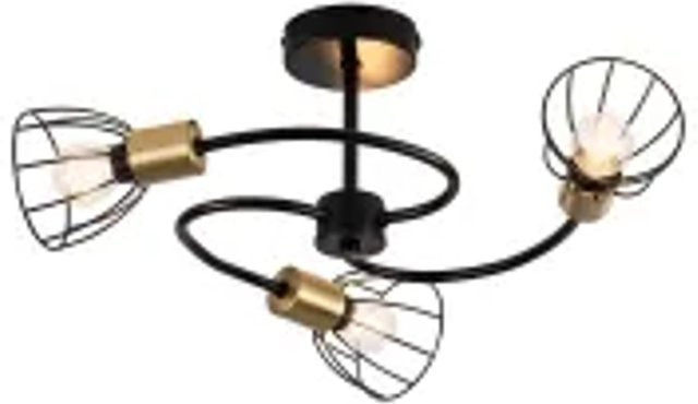 NETTLIFE Deckenleuchte aus Eisen in Schwarz und Gold/Messing im Industrial-Design, B/T/H: 55 x 55 x 26 cm - Bild 1
