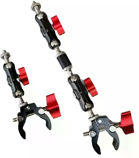 Kamera-Superklemme mit doppeltem Kugelkopf und magischem Arm aus Aluminiumlegierung in Schwarz für Monitor, Licht und Mikrofonhalterungen - Bild 1