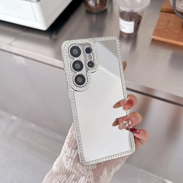 Diamant Schminkspiegel Handyhülle für Samsung Galaxy S26 S25 S24 S23 Ultra Plus mit Kameraschutz und stoßfestem galvanisiertem Cover in White - Bild 1