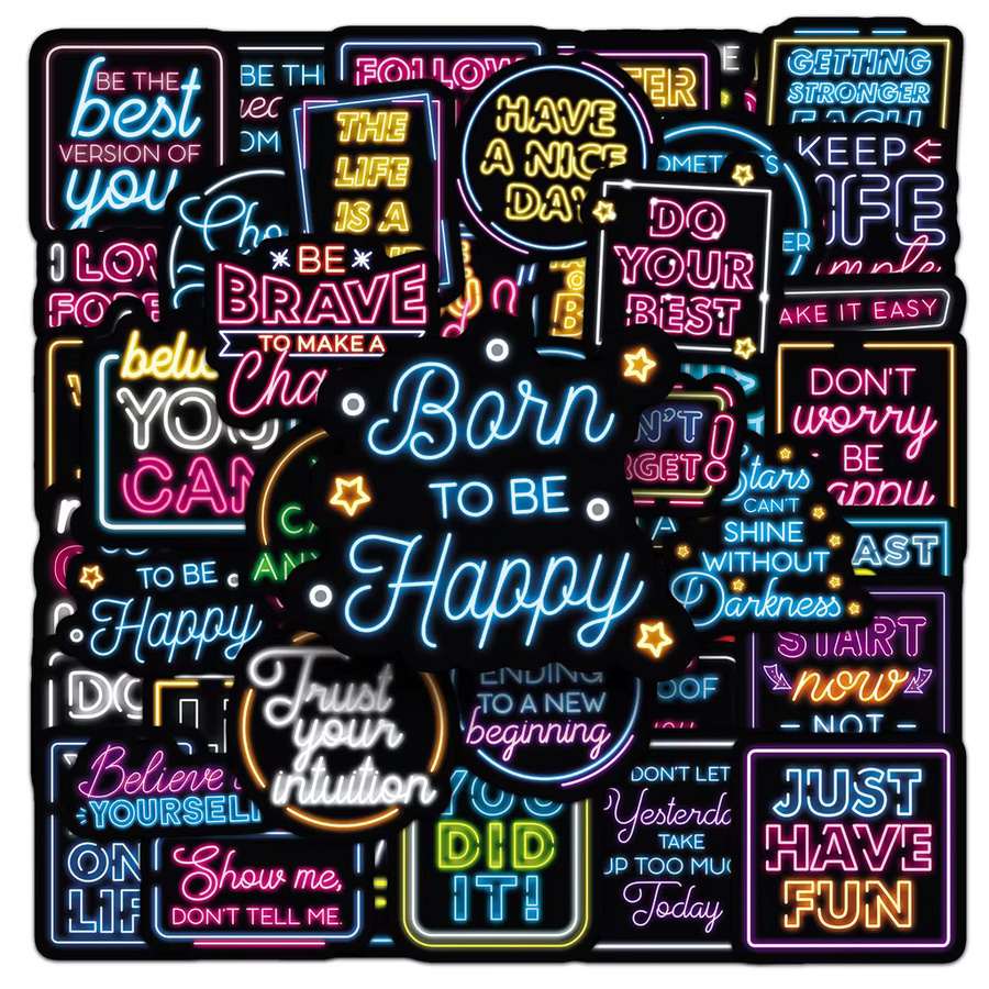 50 Stück Motivations-Aufkleber mit englischen Zitaten in Neon-Optik von AufnahmeYourLife Store, Multicolor - Bild 2