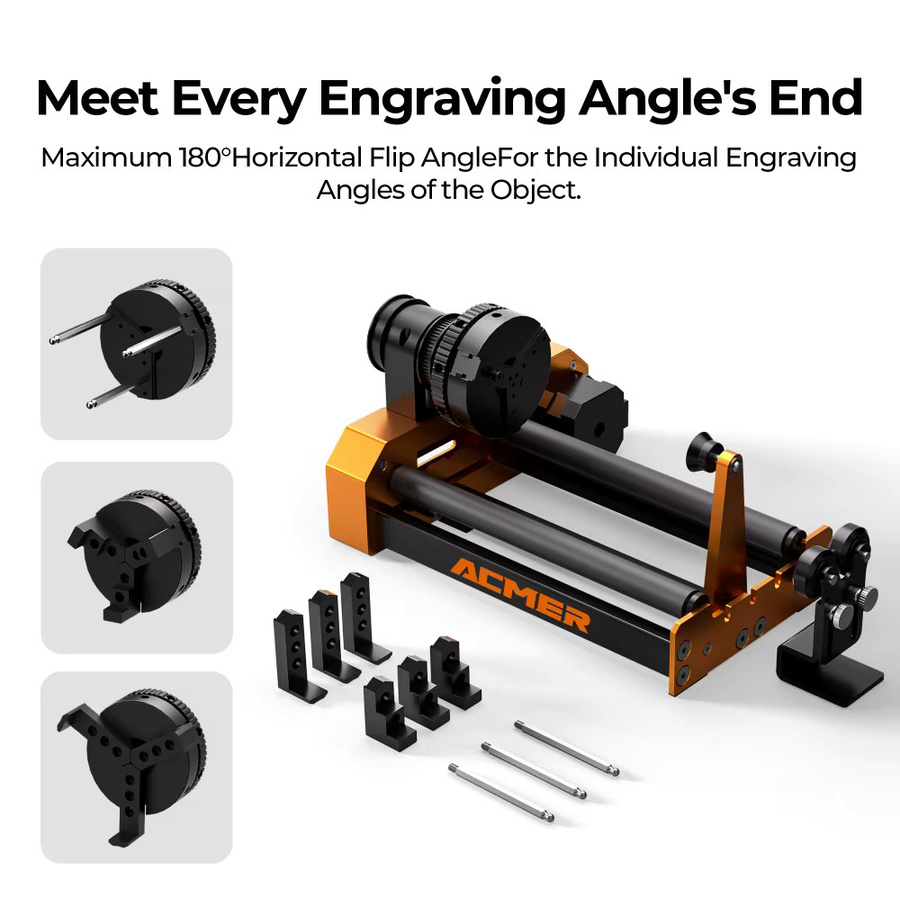 ACMER M4 Rotationsrollenfutter für Lasergravierer in Schwarz, 360 Grad drehbar mit 3-Backen-Spannung für Ringkugel-Objekte, Durchmesser 4-64 mm - Bild 6