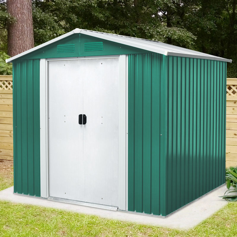 Pergart Gerätehaus Köln II aus Metall in Tanne-Creme mit Satteldach und Schiebetür, Breite: 236 cm, Tiefe: 174 cm, Höhe: 190 cm - Bild 2