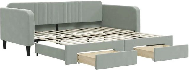 vidaXL Tagesbett ausziehbar mit Schubladen in Hellgrau aus Samt, Breite: 100–120 cm, Tiefe: 200 cm, Höhe: 75 cm - Bild 1
