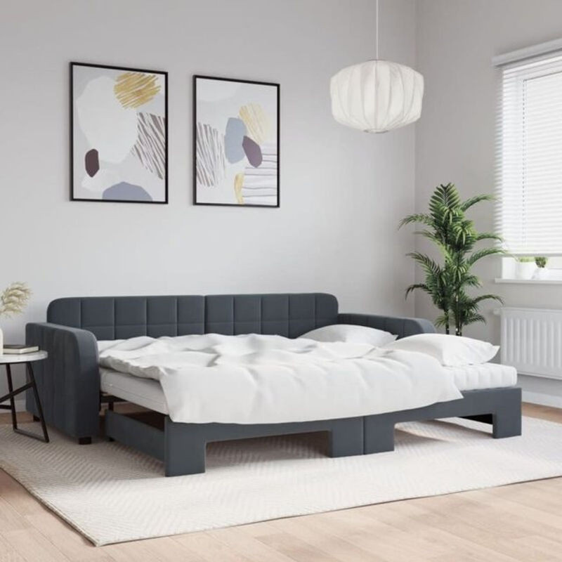Ausziehbares Funktionsbett Vidaxl in Anthrazit mit Samtbezug und Matratze, B/T/H: 200 x 90 cm - Bild 1